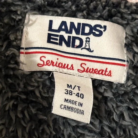 Land’s End Serious Sweats Hoodie Men Burgundy Full Zip Sherpa Fleece Size M/T - Picture 3 of 7